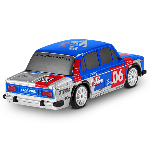 AUTODRIVE Р/У Машина для дрифта LADA 2106,М1:24,2.4GHz,4WD,свет фар,4 доп.колеса,конусы,с аккум.,цв.синий/серебро/красн.,в/к 24*10,3*23,7см в Джамбо Тойз #8