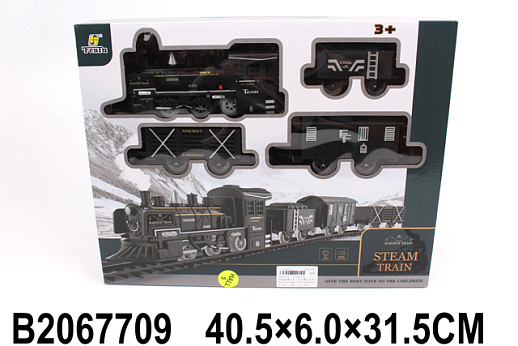 Железная дорога на бат. 14 дет. свет, звук, пар в/к 40,5*6,0*31,5 см в Джамбо Тойз