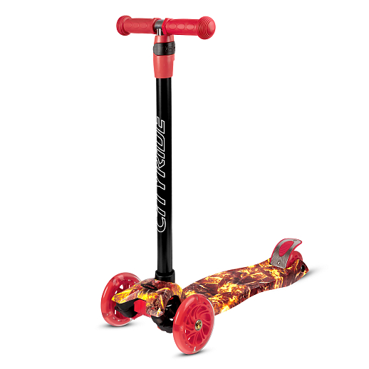 Самокат трехколесный CITY-RIDE (пакет). Руль телеск. сталь. с резин.рукояткой. Дека: PP+нейлон гидрографика, размеры 55*14 см. Колеса: 120/76(х2) PU со светом. Подшипник: Аbec-5 Максимальная нагрузка: 35кг. Возраст: от 3 лет. в Джамбо Тойз