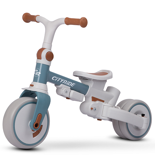 Детский трехколесный велосипед "CITYRIDE". Рама алюминий, может трансформироваться, подножки, колеса 8/7 EVA, капюшон, род. ручка, сине-серый в Джамбо Тойз #5