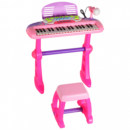 Детское электронное пианино на бат., в компл. микрофон, стул, свет. звук. эффект, цвет розовый, в/к 60*43*12 см  в Джамбо Тойз #4
