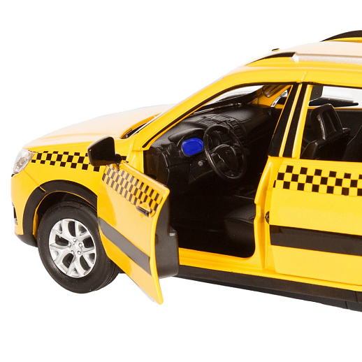 Машинка металлическая Автопанорама, инерционная, коллекционная модель LADA GRANTA CROSS "ТАКСИ", масштаб 1:24, свет, звук, открываются 4 двери, капот, багажник, желтый, в/к 24,5*12,5*10,5 см в Джамбо Тойз #6