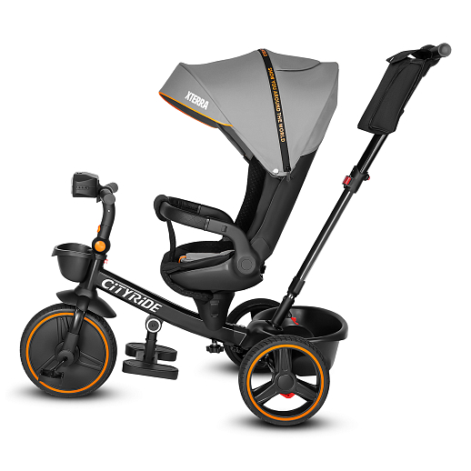 Трехколесные велосипед CITYRIDE, металл,  колеса PVC 12"/10", попрот. наколон. Сиденье с крышей,  род ручка, наклон руль, функц. фара, тормоз, корзинка в Джамбо Тойз #7