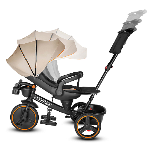 Трехколесные велосипед CITYRIDE, металл,  колеса PVC 12"/10", попрот. наколон. Сиденье с крышей,  род ручка, наклон руль, функц. фара, тормоз, корзинка в Джамбо Тойз #5