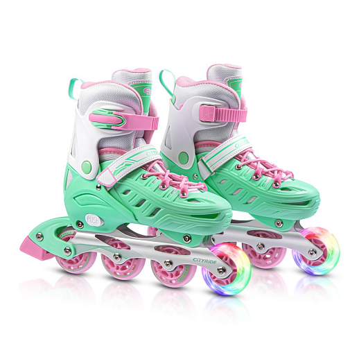 Ролики раздвижные CiTYRIDE, колеса PU, подшипники ABEC 7, алюминиевая рама, ботинок пластик, цвет зеленый-розовый в Джамбо Тойз
