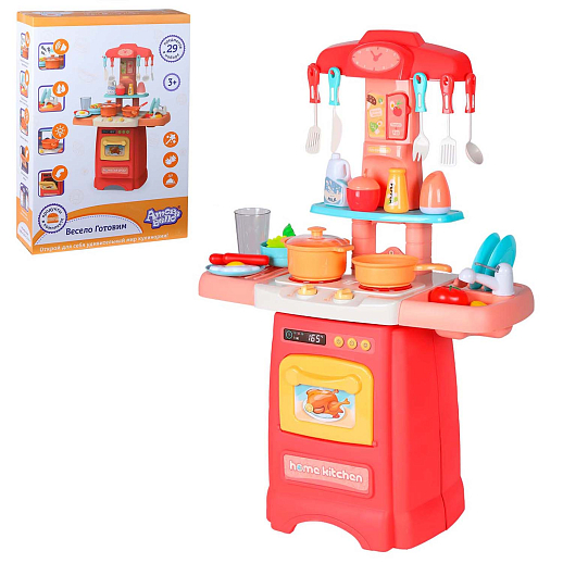 Игровой набор Amore Bello "Кухня", автоматический кран с водой, свет, звук, в комплекте 29 предметов, розовая в/к  54х13х38 см в Джамбо Тойз