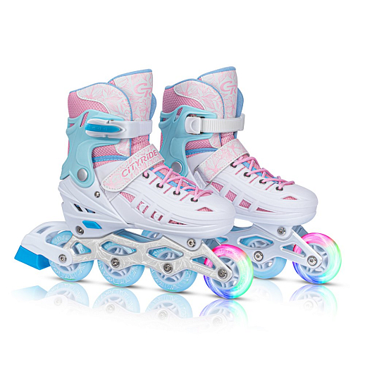 Роликовые коньки CITYRIDE, белый-розовый, PU колеса, переднее колесо со светом, подшипники ABEC 7, пластиковый мысок, в/к 5сл гофорокартон в Джамбо Тойз #2