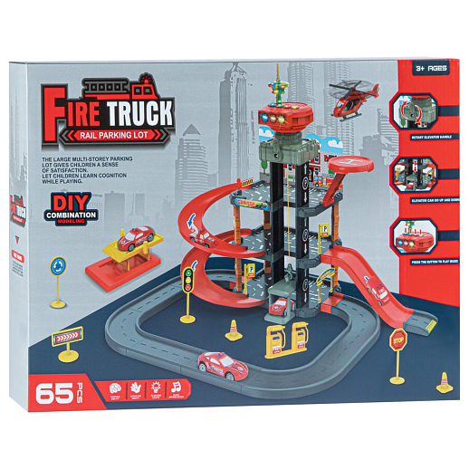 Парковка "Пожарная" с лифтом, свет, звук, ручной механизм лифта, в компл. машинки, вертолет, на бат., в/к 45*6,5*31см в Джамбо Тойз #3