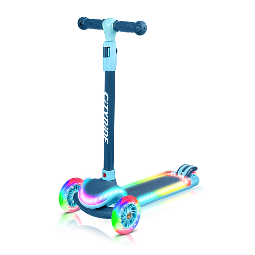 Самокат 3хколесный City-Ride (пакет). Руль телеск.: металл. с резин.грипсами. дека со светом по контуру,  Колеса: 120/76 PU со светом. Возраст: от 3 лет Подшипник: Аbec-7, синий в Джамбо Тойз #12
