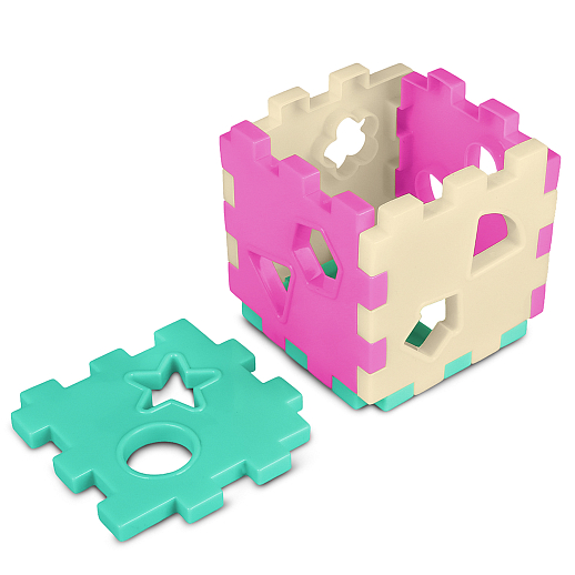 ТМ "Компания Друзей" Сортер КУБ, в сетке  розово-бирюзово-молочный, в сетке 10,5х10,5х10,5 см в Джамбо Тойз #6