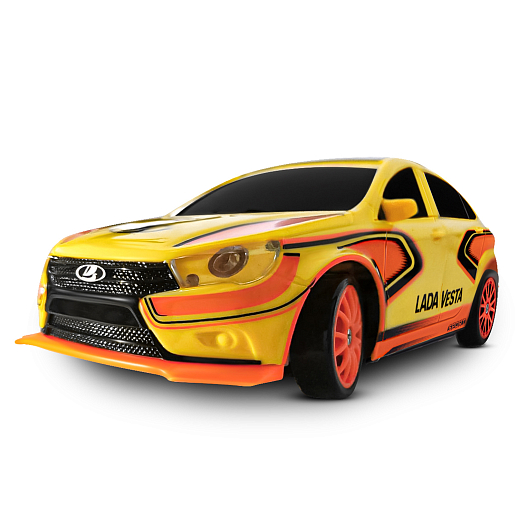 AUTODRIVE Р/У Машина для дрифта Lada Vesta,М1:24,2.4GHz,4WD,свет фар,4 доп.колеса,конусы,в компл. 2 аккум.,USB кабель,цвет желтый,в/к 24,1*10,3*23,7см в Джамбо Тойз #5