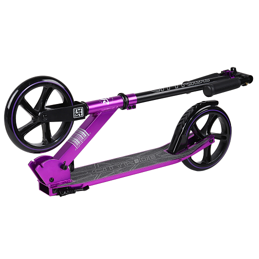 Двухколесный самокат CITYRIDE 200, ал. 50/50%, t-bar сталь, грипсы 135мм TPR, колеса PU 200/200, 86A, подножка, abec 9,  цвет Фиолетовый в Джамбо Тойз #3