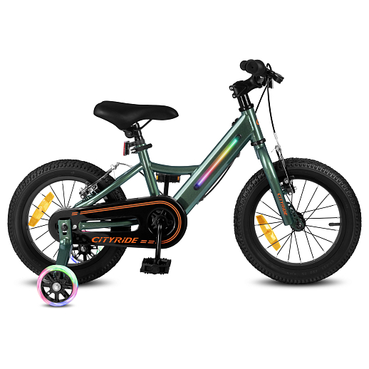 Велосипед двухколесный CITYRIDE, модель CR-B2-11FU, рама сталь, колеса алюминий 14", v-brake тормоза, встроенная в раму подсветка, балансирные колёса, цвет зеленый в Джамбо Тойз #5