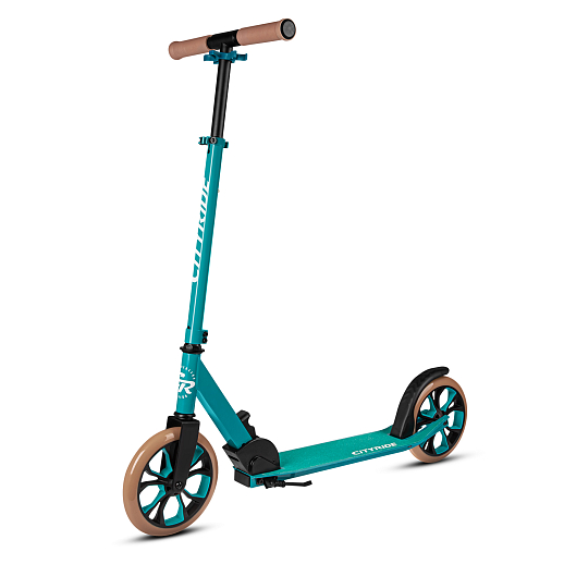 Двухколесный самокат CITYRIDE 200, ал. 50/50%, t-bar сталь, грипсы 135мм TPR, колеса PU 200/200, 86A, подножка, abec 9, зеленый в Джамбо Тойз #3