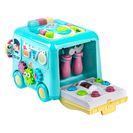 ТМ "Smart Baby" Развивающая игрушка "Автобус" цвет бирюзовый, Шаинский, 57 звуков, стихов, мелодий, песен. Сказки и загадки. Свет, звук, регулирующаяся громкость, в/к 31х22,5х23,5 см в Джамбо Тойз #6