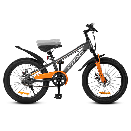 Двухколесный велосипед CITYRIDE, модель CR-B2-10, колеса 20 дюймов, рама сталь, дисковые механические тормоза, свет в раме, подножка, BT, цвет серый металлик в Джамбо Тойз #14