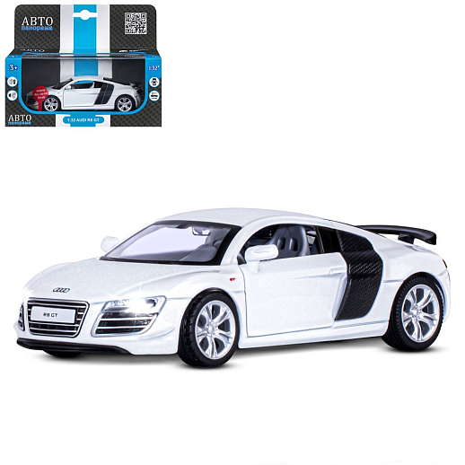 ТМ "Автопанорама" Машинка металл.,1:32 Audi R8 GT, белый, инерция, свет, звук, откр. двери, в/к 17,5*13,5*9 см в Джамбо Тойз