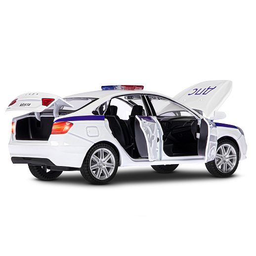 Машинка металлическая Автопанорама, инерционная, коллекционная модель LADA VESTA "Полиция" седан, масштаб 1:24, свет, звук, открываются 4 двери, капот, багажник, белый, в/к 24,5*12,5*10,5 см в Джамбо Тойз #15