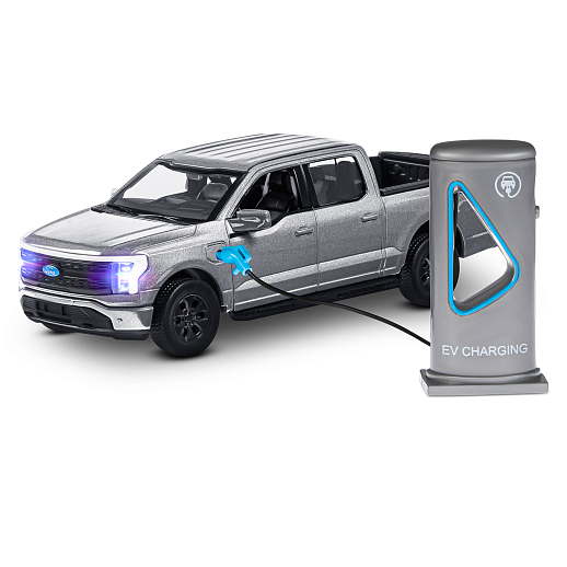Машинка металлическая 1:36 Ford F-150 с зарядной станцией, серебристо-серый, свет, звук, откр. двери и капот, инерция, в/к 20,6*9,*9 см в Джамбо Тойз #3