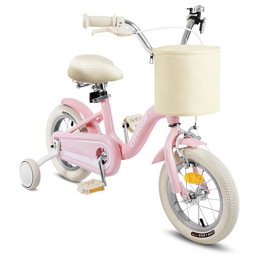 Велосипед CITYRIDE 12", модель CR-B2-09F4, рама сталь, обода алюминий, седло с пружинами, ножной тормоз, багажник, корзина, балансирные колёса, цвет розовый в Джамбо Тойз
