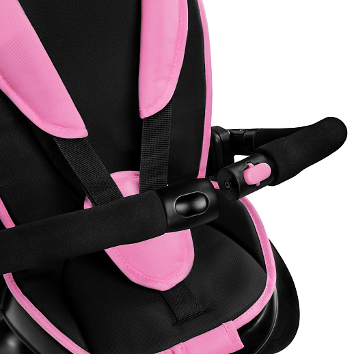 Детский 3хкол. велосипед ”CITYRIDE“ Рама сталь, наклонный руль из магнезия, колясочная крыша, ручка управления с подстаканником, 2 корзины. Колеса EVA 10/8, подножки, тормоза, бампер безопасности. Розово-черный в Джамбо Тойз #16