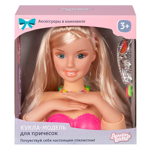 ТМ "Amore Bello" Кукла-модель для причесок и маникюра, в комплекте расческа, резинки для волос, диадема, бусы, зеркальце, в/к 27*11,5*25,5 см в Джамбо Тойз #3