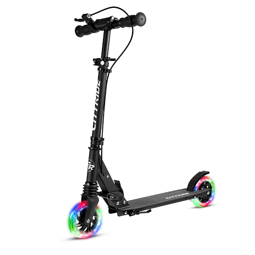 2хкол. самокат CITYRIDE 120MM, ал. 100%. Аморт. передний. Колеса PU 120/120 мм. Подшипники: Abec-9. Грипсы: резина. Хомуты анод, замок на руле. Ручной задний тормоз. Черный в Джамбо Тойз #14