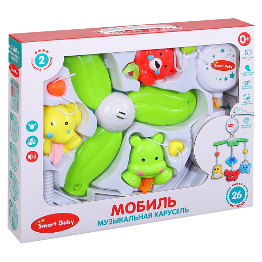 Мобиль на кроватку ТМ "Smart Baby" музыкальная карусель с пластиков. игрушками, в ассорт., со звуком, на батарейках, в/к 36х6х29 см в Джамбо Тойз #2