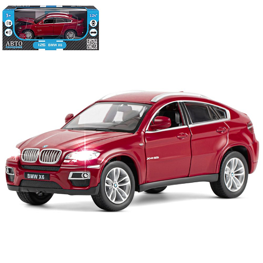 ТМ "Автопанорама" Машинка металлическая 1:26 BMW X6, бордовый, откр. двери, капот и багажник, свободный ход колес, в/к 24,5*12,5*10,5 см в Джамбо Тойз
