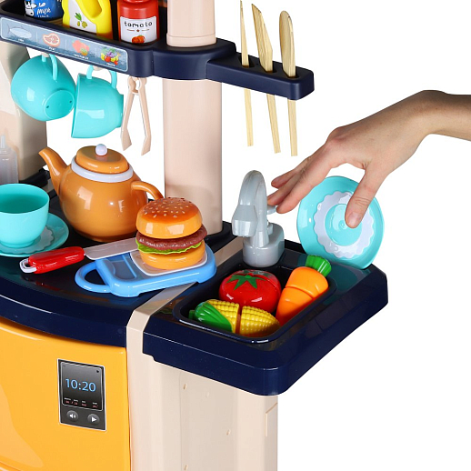 Игровой набор Кухня детская игровая, кран с водой, еда меняет цвет, телефон на бат., свет, звук, в компл.65 предметов, цв.син., в/к 59*50*20см в Джамбо Тойз #9
