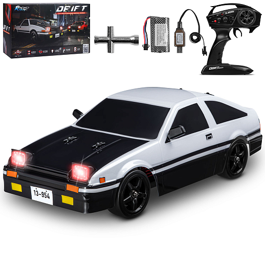Р/У машина для дрифта, М1:12, 2.4GHz, 4WD, свет, запасн.колеса,с аккум, цвет белый с черн., в/к 38,8*24,1*17,3см в Джамбо Тойз