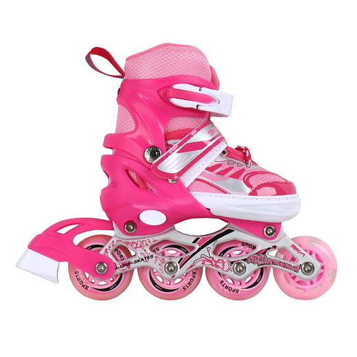 Коньки роликовые раздвижные, полиуретановые колеса, первое колесо светящееся, размер S (28-33), цвет розовый в Джамбо Тойз