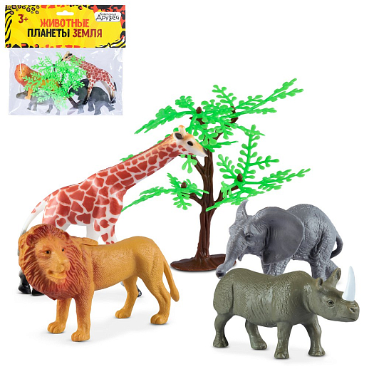 Серия "Животные планеты Земля", набор "Дикие животные" 4 шт (5 предметов) 7,5-10 см в/п 21х20 см в Джамбо Тойз #2