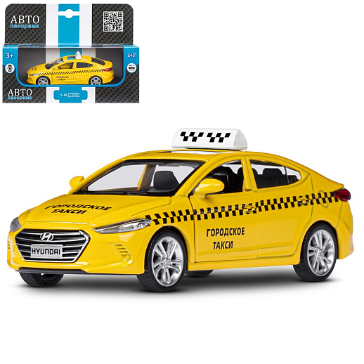 ТМ "Автопанорама" Машинка металлическая 1:40 HYUNDAI ELANTRA, ГОРОДСКОЕ ТАКСИ, откр. двери, инерция, 17,5*12,5*6,5 см в Джамбо Тойз