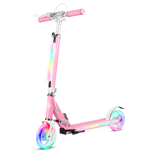 Самокат 2хколесныйМатериал：алюминиевый сплавРучка：TPR , ручной тормоз.Колеса：145X30mm PUПодшипники：ABEC-7. Размер деки ：50x12cm   Цвет: розовый в Джамбо Тойз #9