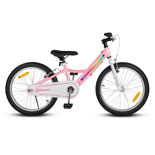 Велосипед двухколесный CITYRIDE, модель CR-B2-11FU, рама сталь, колеса алюминий 20", v-brake тормоза, встроенная в раму подсветка, подножка, цвет розовый в Джамбо Тойз #7