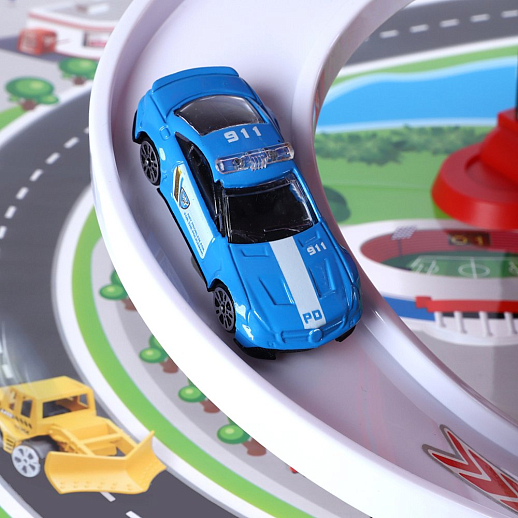 AUTODRIVE Парковка "Пожарная" с автоматическим лифтом, светом,звуками,озвуч.на рус.языке. В компл: металлический транспорт 4шт., игровой коврик 78*58 см в Джамбо Тойз #7