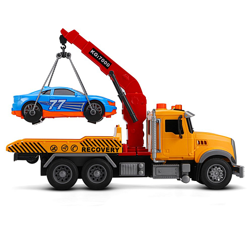 AUTODRIVE Фрикционный Эвакуатор с машинкой,помповый механизм,звук,свет,на бат.,в/к 41,5*14*21см в Джамбо Тойз #18