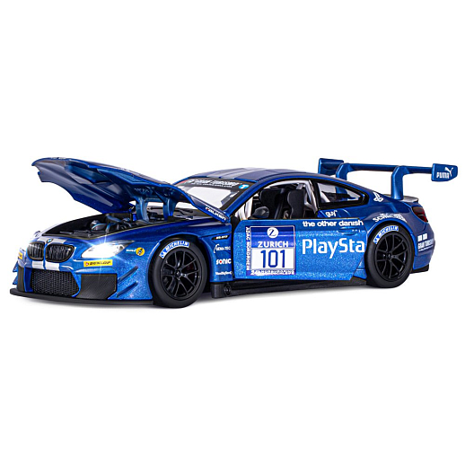 ТМ "Автопанорама" Машинка металлическая, 1:24, BMW M6 GT3, синий, откр. двери и капот, свет, звук, свободный ход колес, в/к 24,5 х 12,5 х 10,5 см в Джамбо Тойз #6
