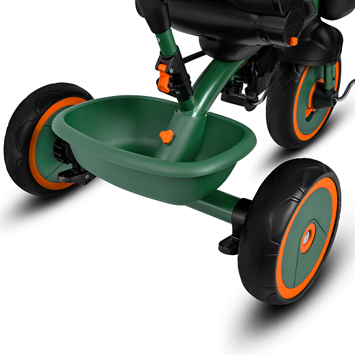 Детский 3хкол. велосипед ”CITYRIDE“ Рама сталь, наклонный руль из магнезия, колясочная крыша, ручка управления с подстаканником, 2 корзины. Колеса EVA 10/8, подножки, тормоза, бампер безопасности. Оранжево-зеленый. в Джамбо Тойз #12