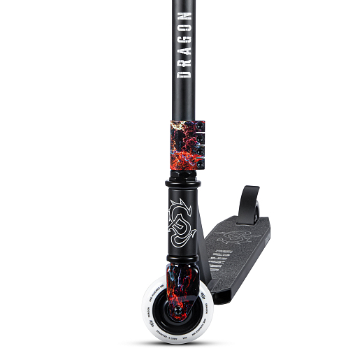 Трюковый самокат CITYRIDE DRAGON, T-bar сталь 50*53см, дека алюм.48*10см, колеса PU 86A 100мм, пластик диск,  вилка резьб., хомут 4б., цвет черный/огонь в Джамбо Тойз #7