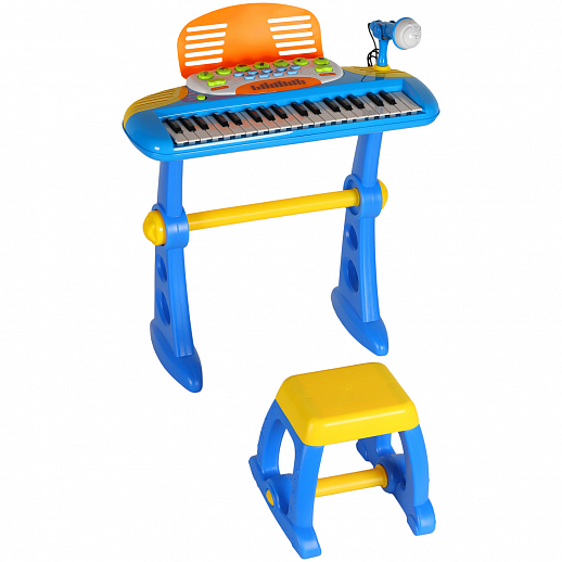 Детское электронное пианино на бат., в компл. микрофон, стул, свет. звук. эффект, цвет синий, в/к 60*43*12 см  в Джамбо Тойз #4
