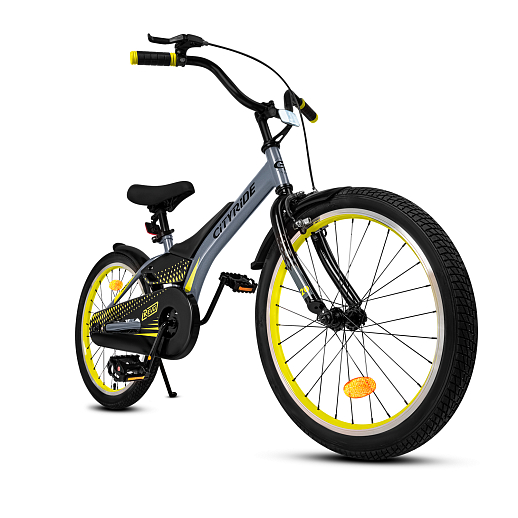 Детский велосипед "Cityride REVO", модель CR-B2-05, рама сталь, кожух цепи 100%, обода алюм. 20", втулки сталь, покрышки 2,125, подножка, руль сталь. вынос сталь, задние ножные тормоза, передний клещевой, крылья пластик, отражатели пер/зад и на спицах, цвет серый-жёлтый в Джамбо Тойз #6