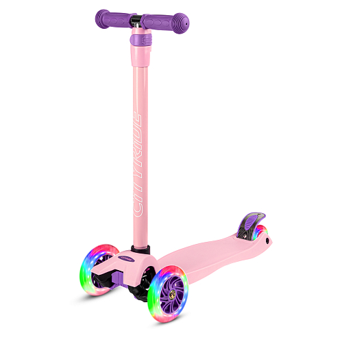 Самокат трехколесный CityRide, пакет, Дека: PP+нейлон, колеса PU 120/76 свет, руль  металл телеск., цвет бледно-розовый в Джамбо Тойз #8