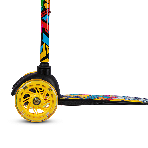 Трехколесный самокат "CITYRIDE" в/п, телескопический руль металл, колеса PU 120/76 со светодиодами, Abec-5, размер 53х23х70 см, до 35 кг, от 3 лет, желтый в Джамбо Тойз #6