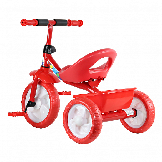 Детский трехколесный велосипед "Чижик" на пластиковых колесах 10/8. Корзинка сзади. Цвет красный в Джамбо Тойз #2