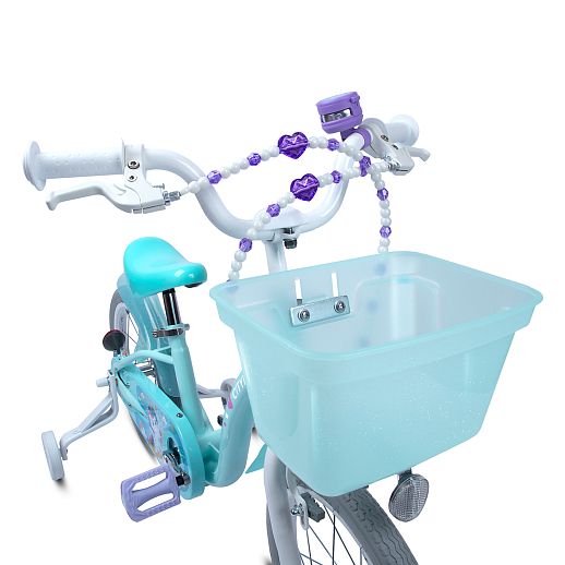 Велосипед двухколёсный CITYRIDE, модель CR-B2-09H, колеса 16"сталь, рама сталь, балансирные колеса, пластиковая корзинка, оплетка тормозных рубашек в  декортаивных бусинах, задний тормоз ленточный, цвет морская волна в Джамбо Тойз #7