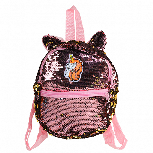 Рюкзачок детский для девочек с пайетками "Единорог", розово-золотого цвета, 23*22*4 см в Джамбо Тойз