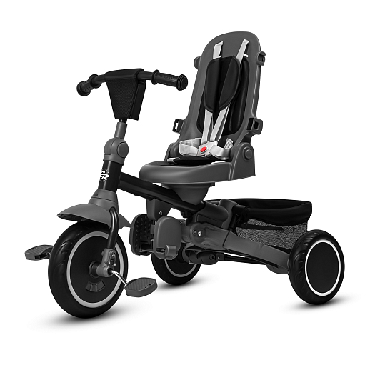 Детский 3х колесный велосипед "CITYRIDE". Сиденье поворачивается на 360°, подножки, колеса 9,5/7,5 EVA, капюшон, род. ручка,  серый в Джамбо Тойз #3