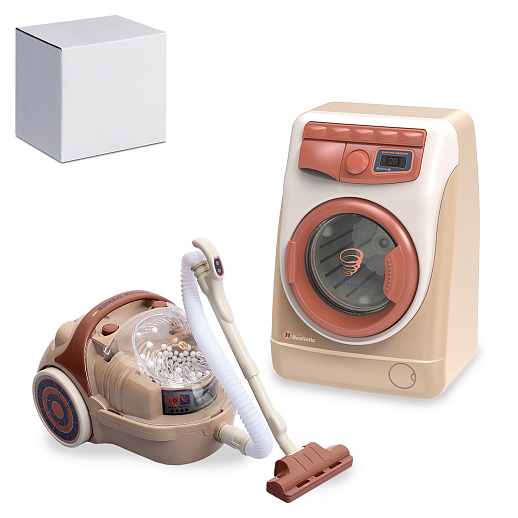 Набор игрушечной бытовой техники "Стиральная машина, пылесос" бежевая, 2 шт, на бат., в б/к в Джамбо Тойз